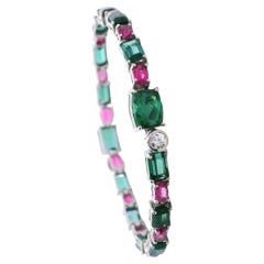 Pulsera de Oro blanco 18 quilates con 20 Cts de Turmalinas y Diamantes