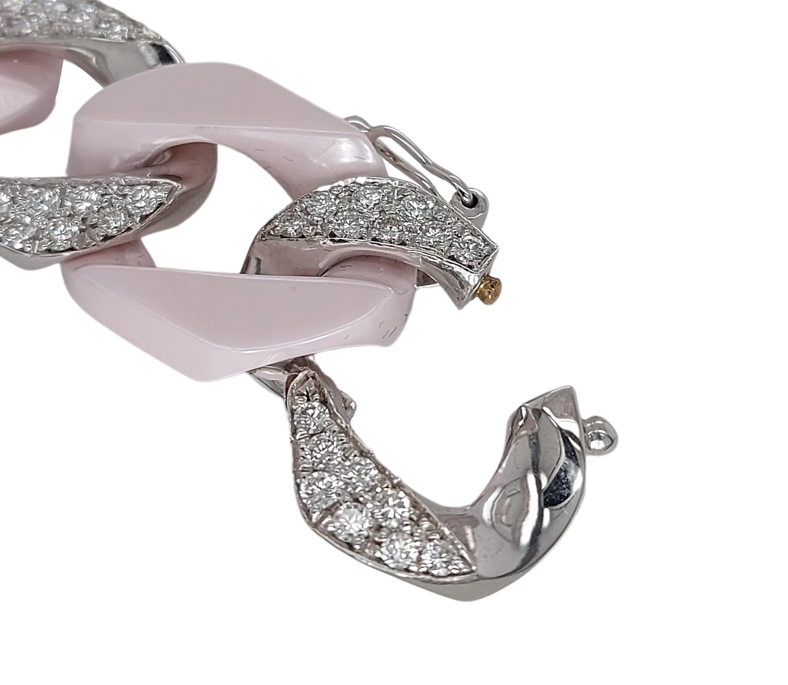 Brilliant Cut 18kt White Gold Bracelet with 2.66ct Diamonds and Pink Onyx For Sale