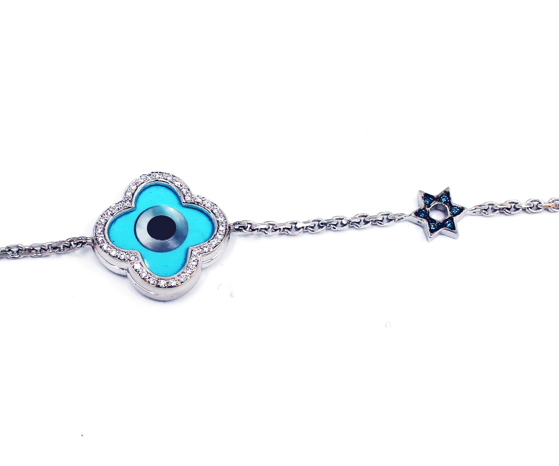 The myth of the evil eye has intrigued people for thousands of years! Believed the bring the wearer good luck, the ‘Evil Eye Collection’ is delightfully handcrafted in 18 carat gold with diamonds and turquoise inlay, reminiscent of the Greek