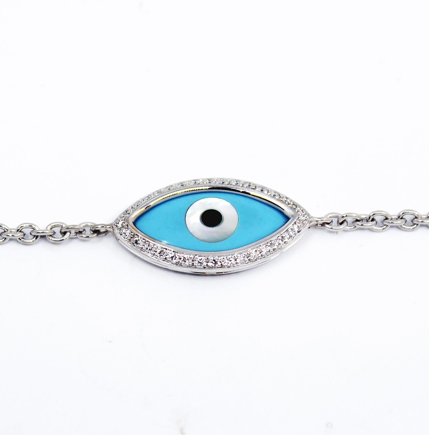 The myth of the evil eye has intrigued people for thousands of years! Believed the bring the wearer good luck, the ‘Evil Eye Collection’ is delightfully handcrafted in 18 carat gold with diamonds and turquoise inlay, reminiscent of the Greek