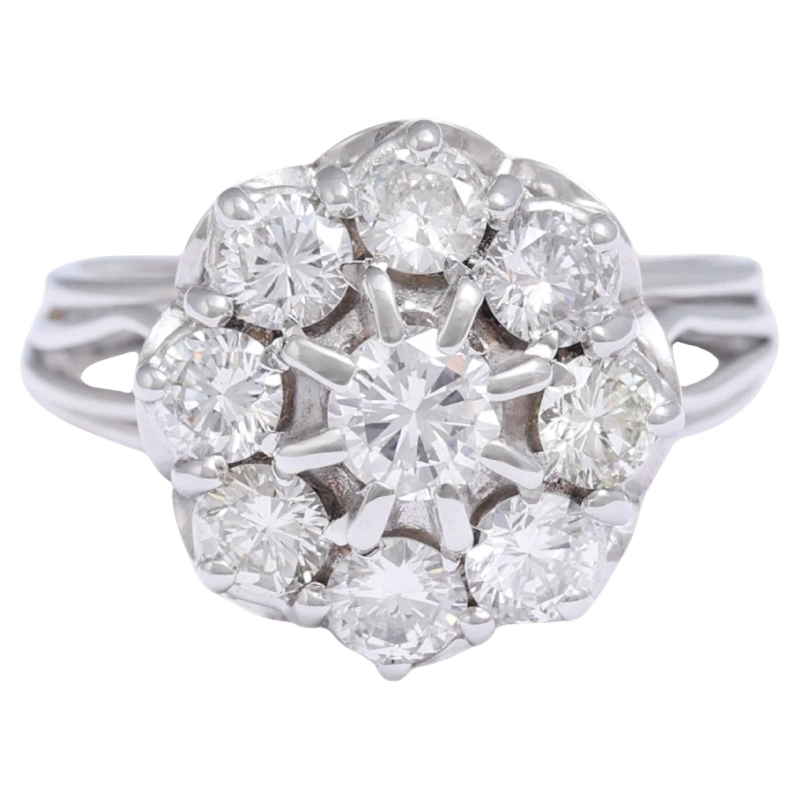 18kt Weißgold Brillantschliff Diamantring, CIRCA 1950, 1,4ct im Angebot
