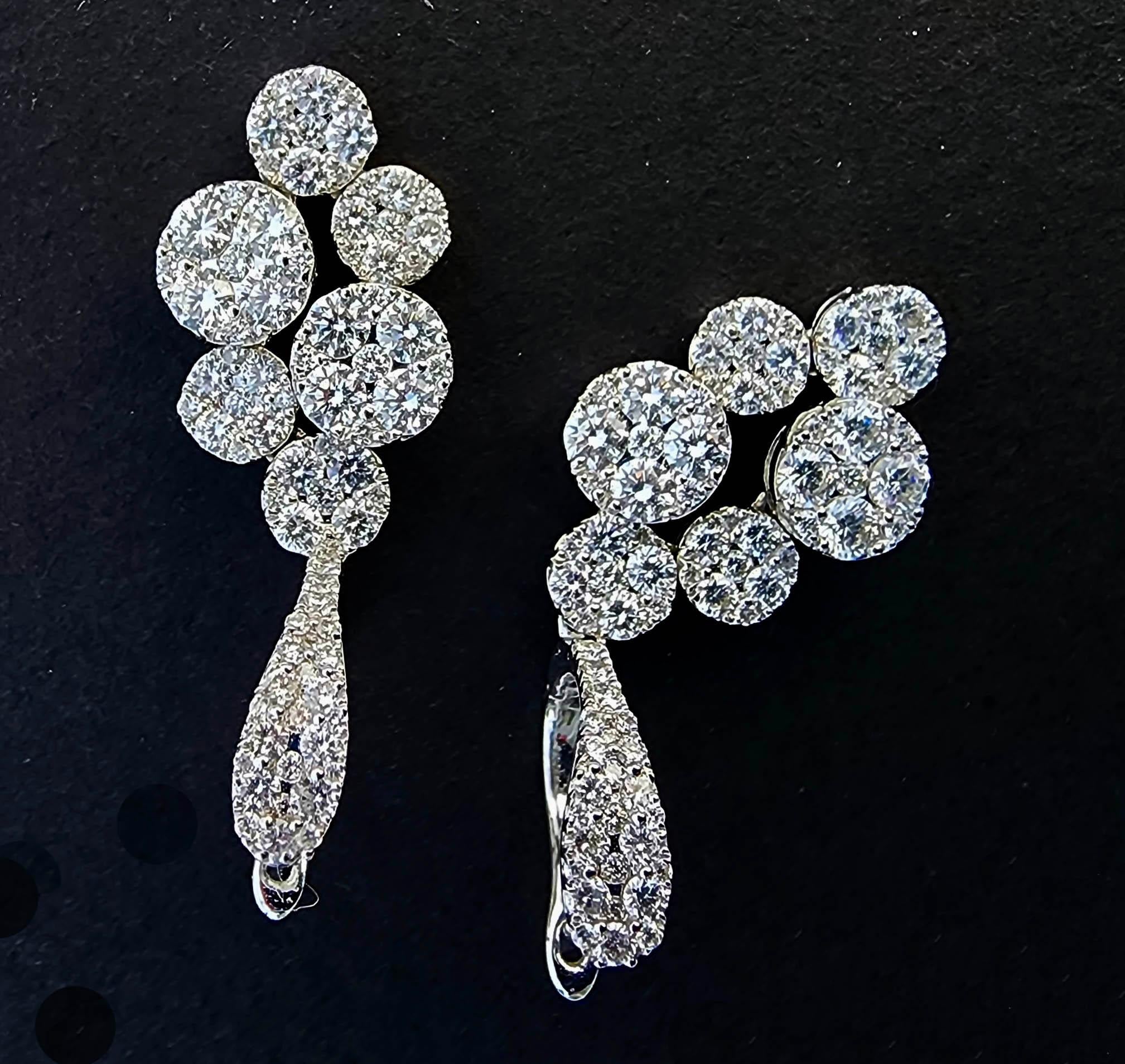 Women's 18kt White Gold Bubble Earrings set with Diamonds For Sale