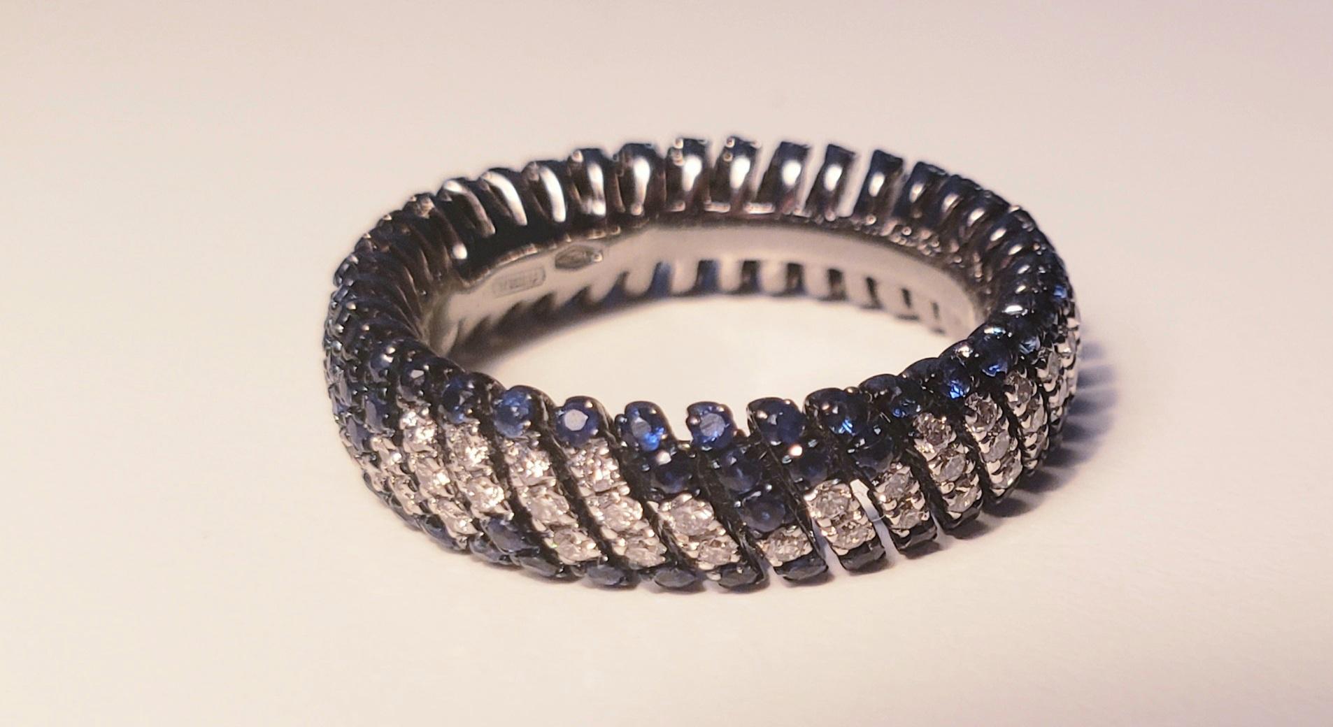 18Kt White Gold Burnished Ring with 0.60 CT Diamonds 1.02Ct Blue Sapphires Ring In New Condition For Sale In Genoa, IT