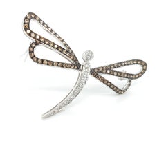 18kt White Gold Butterfly Brooch with White and Cognac Diamonds