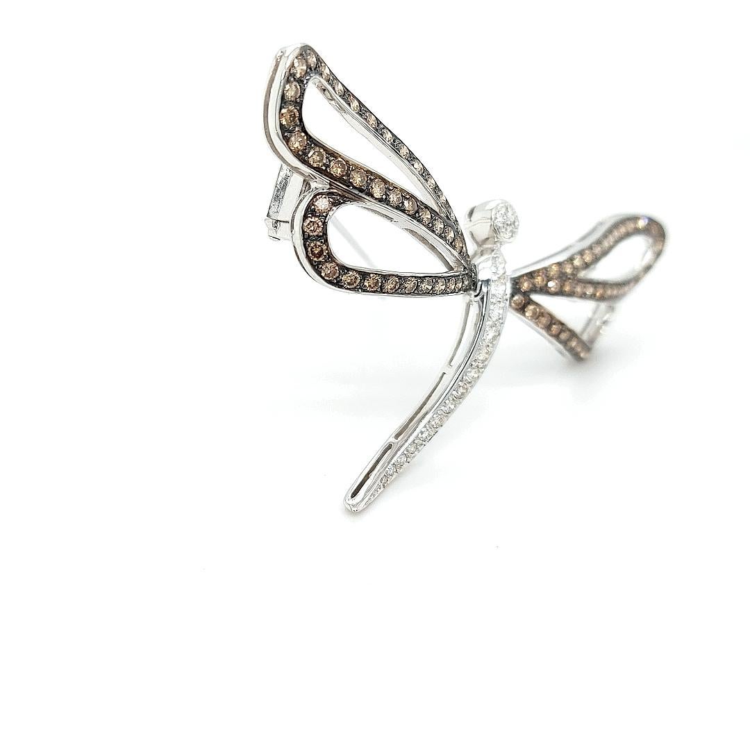 Women's or Men's 18kt White Gold Butterfly Brooch with White and Cognac Diamonds For Sale