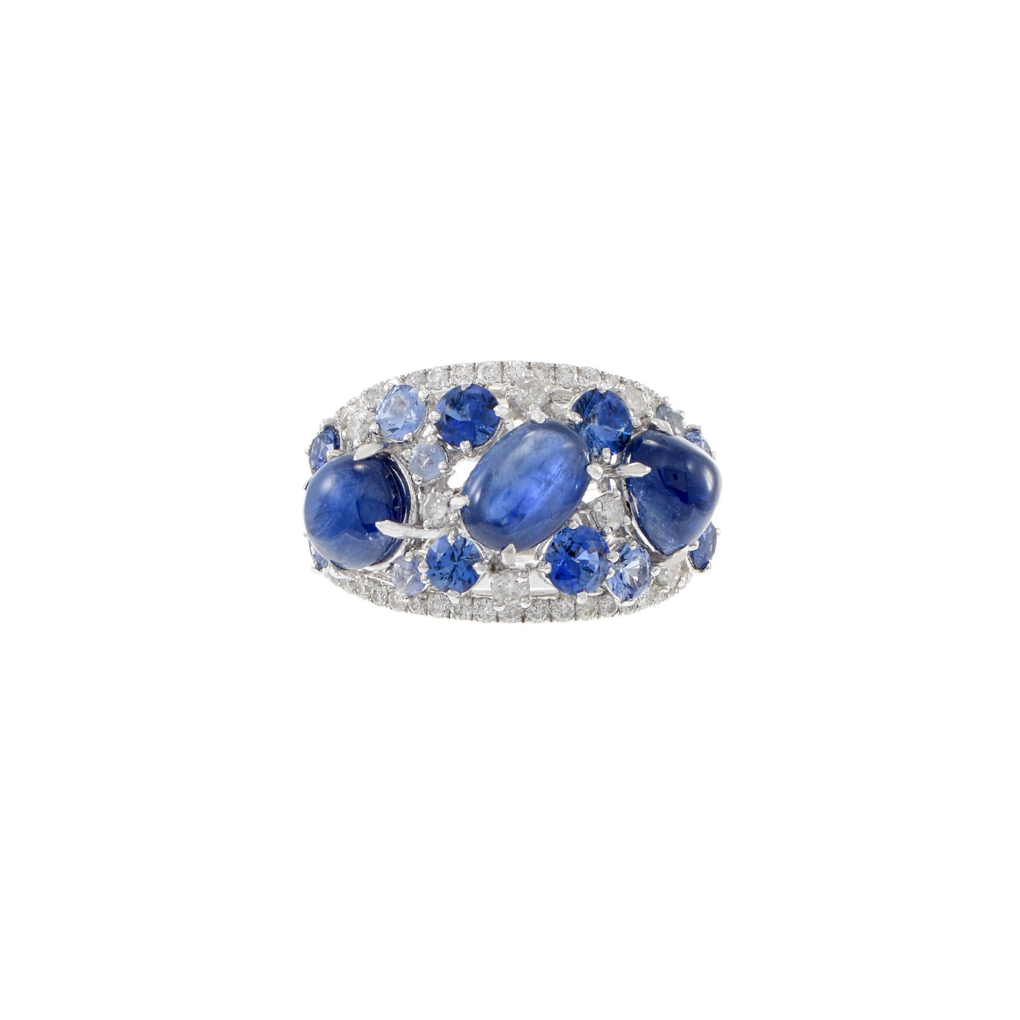 This 18KT white gold art deco style ring is a testament to precise craftsmanship and timeless elegance. The ring is adorned with 0.80CT-TW of round brilliant-cut diamonds, enhancing its sophisticated design. The centerpiece is a stunning 7.52CT-tw