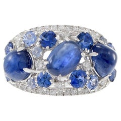 18KT White Gold Cabochon Blue Sapphire And Diamond Ring