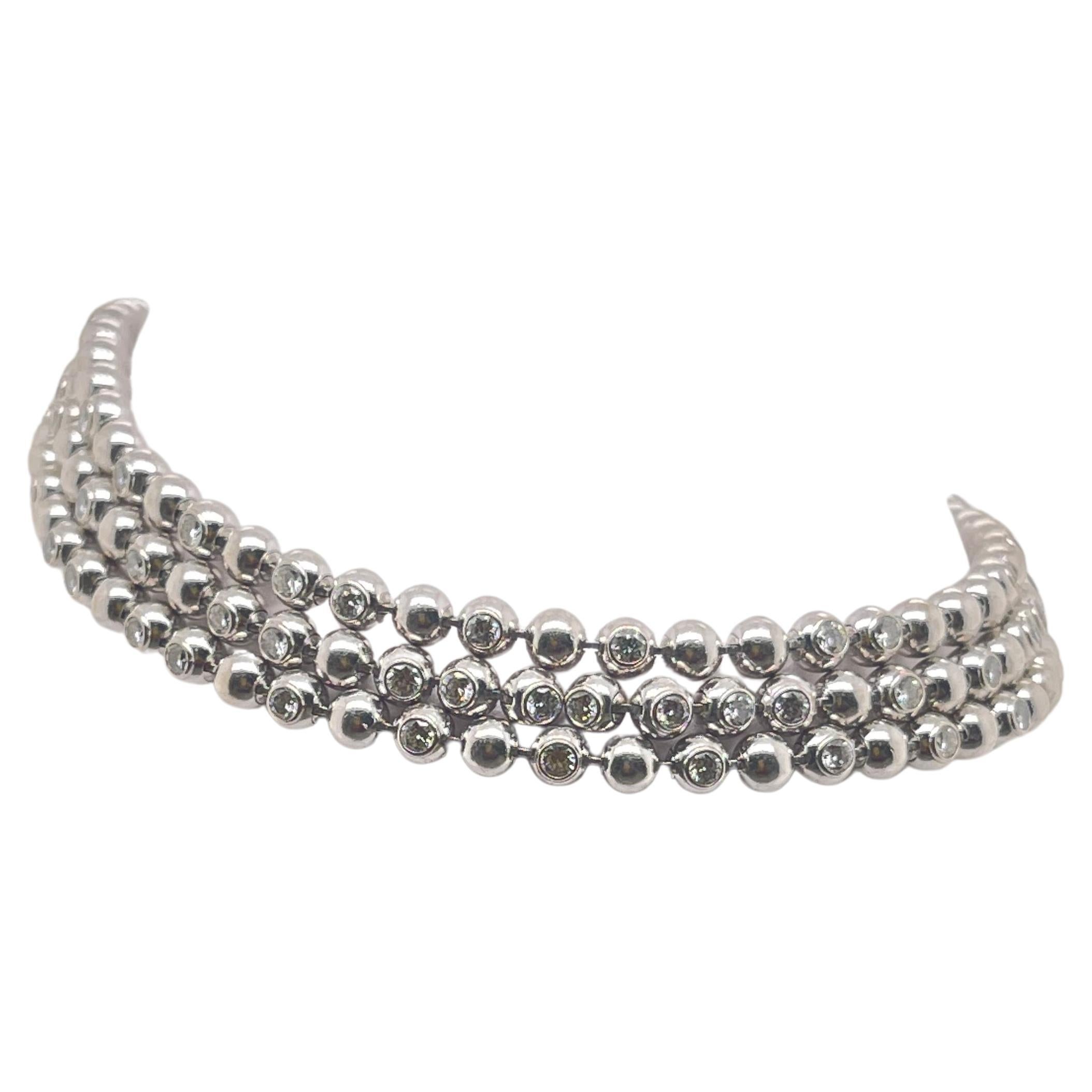 18kt White Gold Cartier Perles de Diamonds 3 Row Bracelet