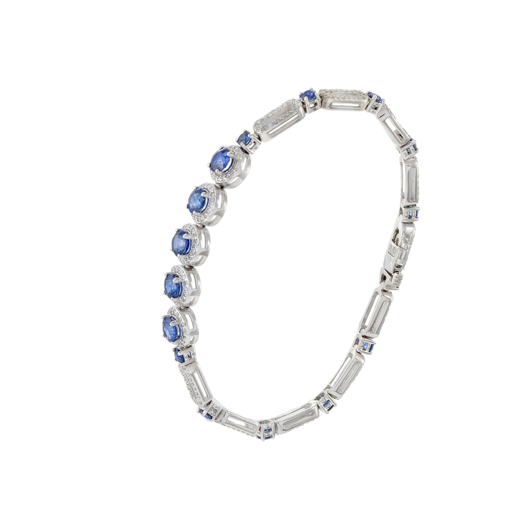 Bracciale in oro bianco 18KT con zaffiro di Ceylon e diamante in vendita 4