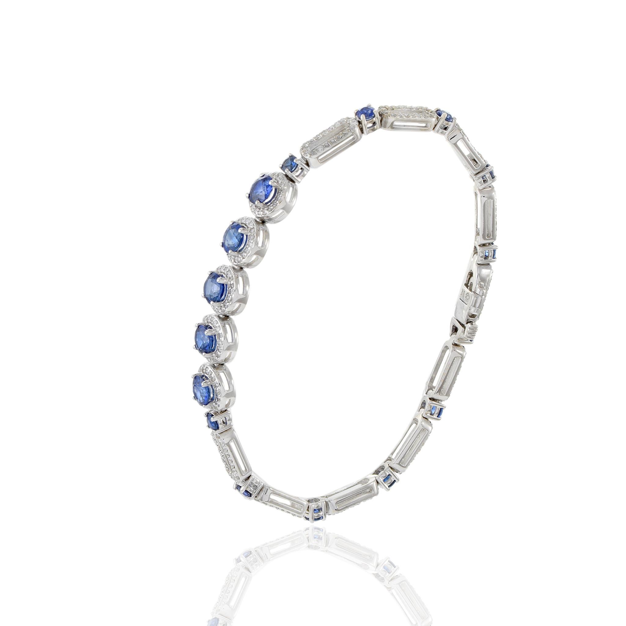 Bracciale in oro bianco 18KT con zaffiro di Ceylon e diamante in vendita 5