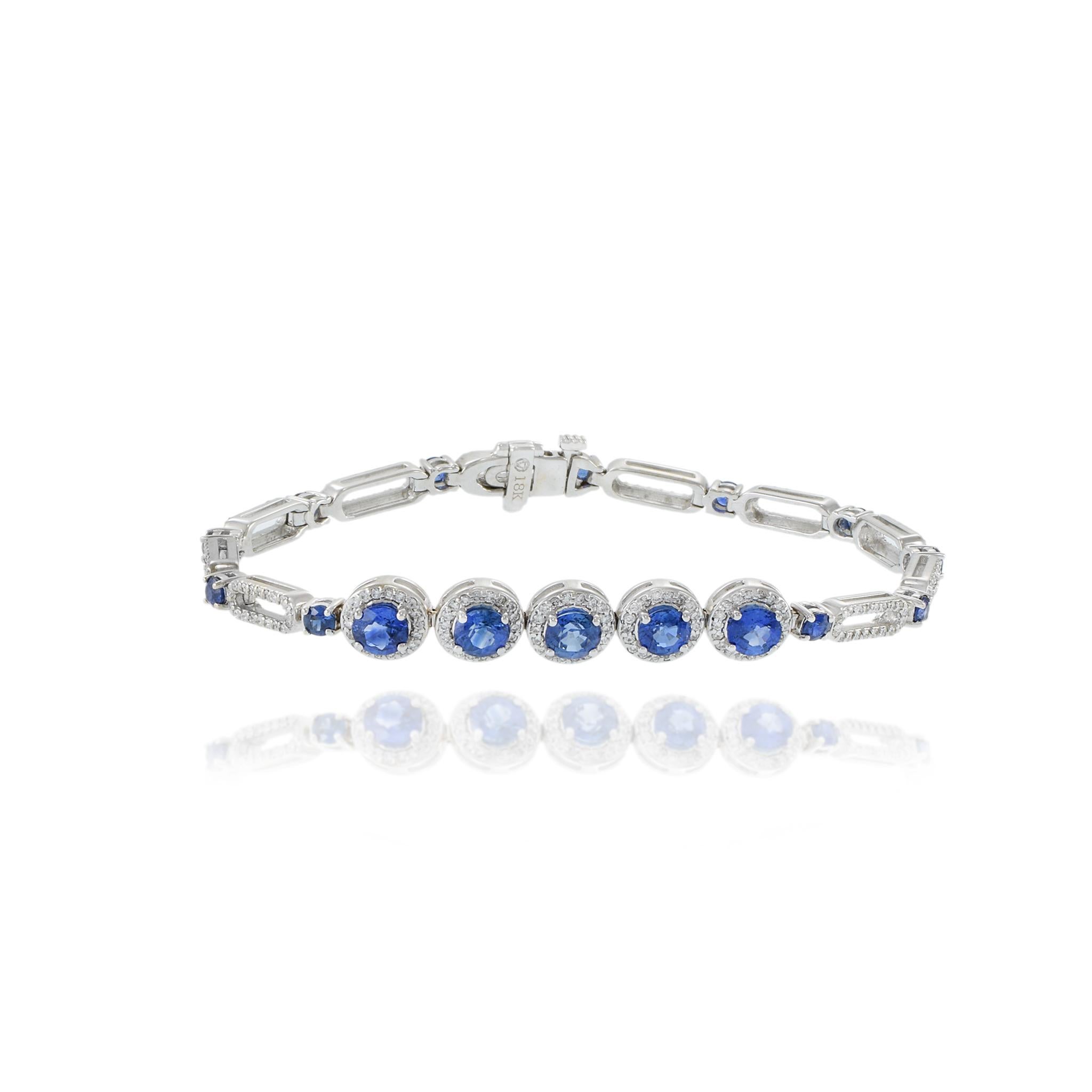 Moderno Bracciale in oro bianco 18KT con zaffiro di Ceylon e diamante in vendita