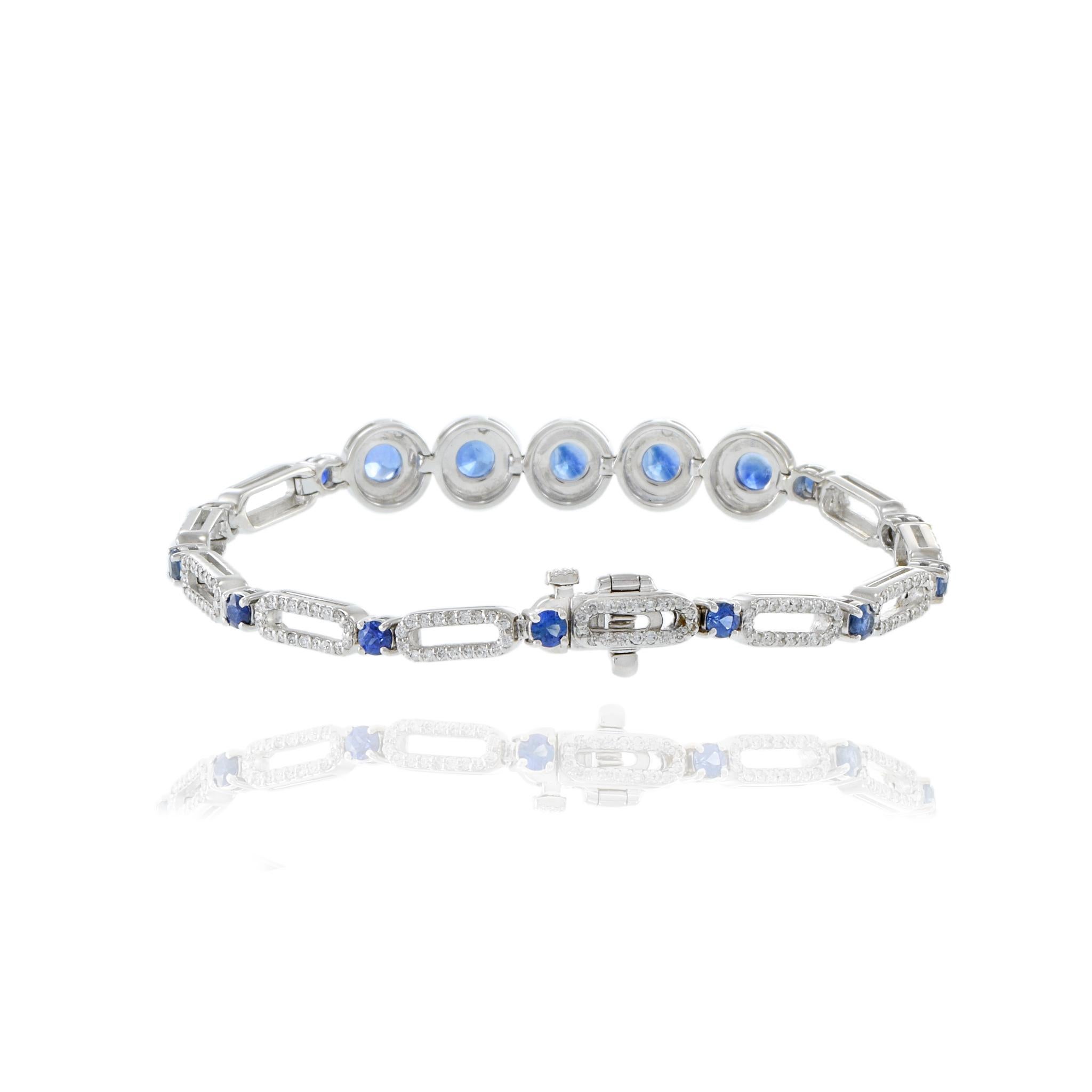 Bracciale in oro bianco 18KT con zaffiro di Ceylon e diamante In condizioni Nuovo in vendita a New York, NY