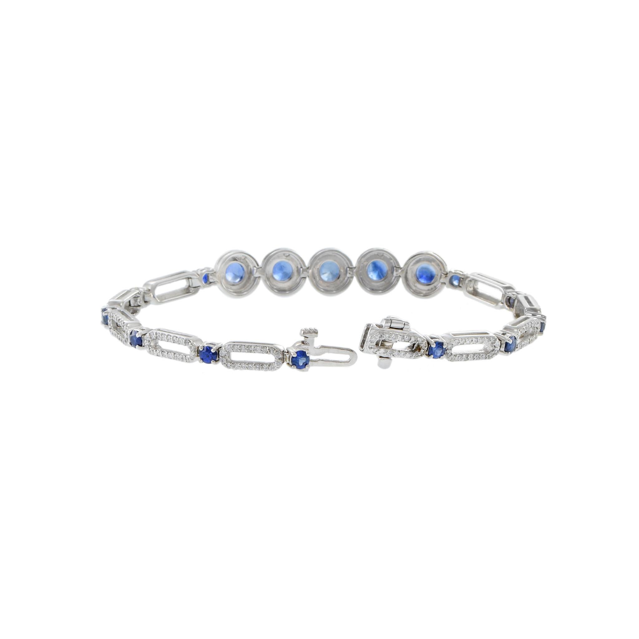 da uomo o donna Bracciale in oro bianco 18KT con zaffiro di Ceylon e diamante in vendita