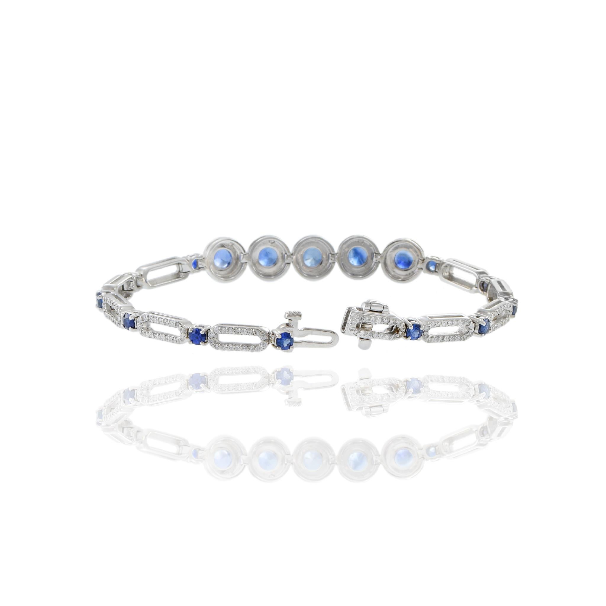 Bracciale in oro bianco 18KT con zaffiro di Ceylon e diamante in vendita 1