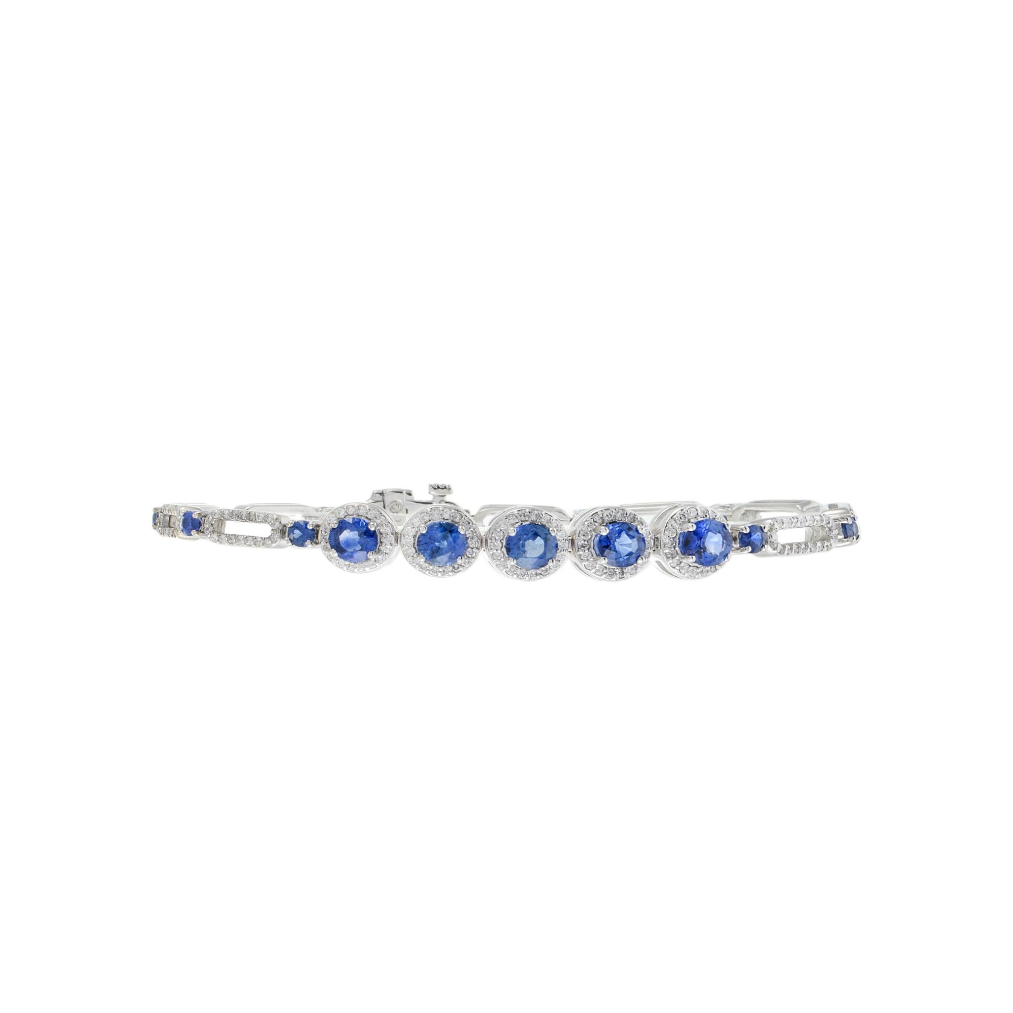 Bracciale in oro bianco 18KT con zaffiro di Ceylon e diamante in vendita 2