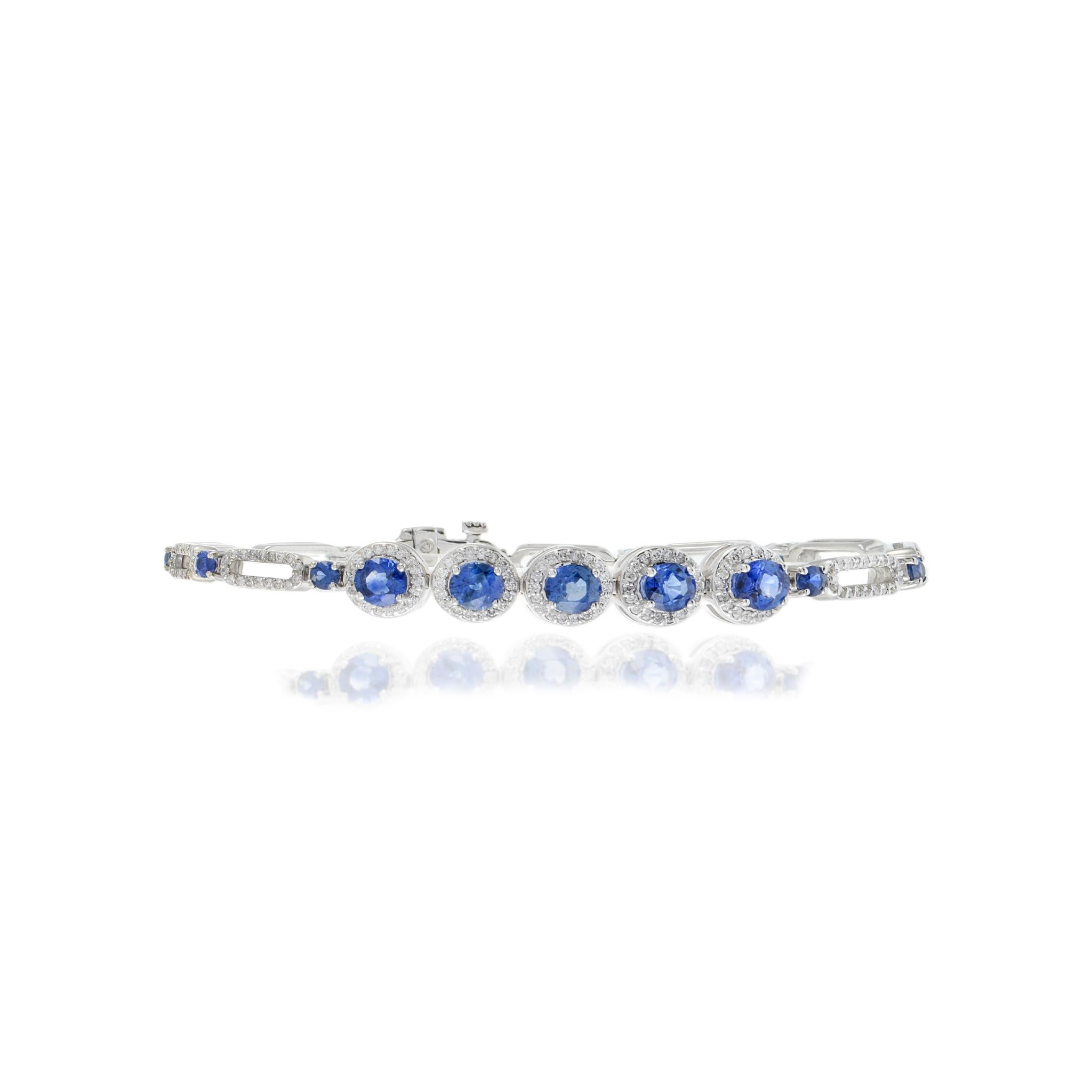 Bracciale in oro bianco 18KT con zaffiro di Ceylon e diamante in vendita 3