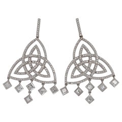 18kt White Gold Chandelier Brilliant and Emerald Cut Diamond Earrings