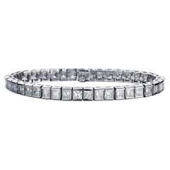 18kt White Gold Chanel Set Princess Cut Diamond Tennis Bracelet