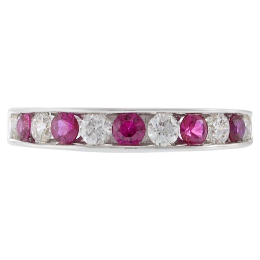 18KT White Gold Channel Set Diamond and Ruby Ring