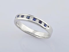 18KT White Gold Channel-Set Princess-Cut Sapphire and Diamond Wedding Band