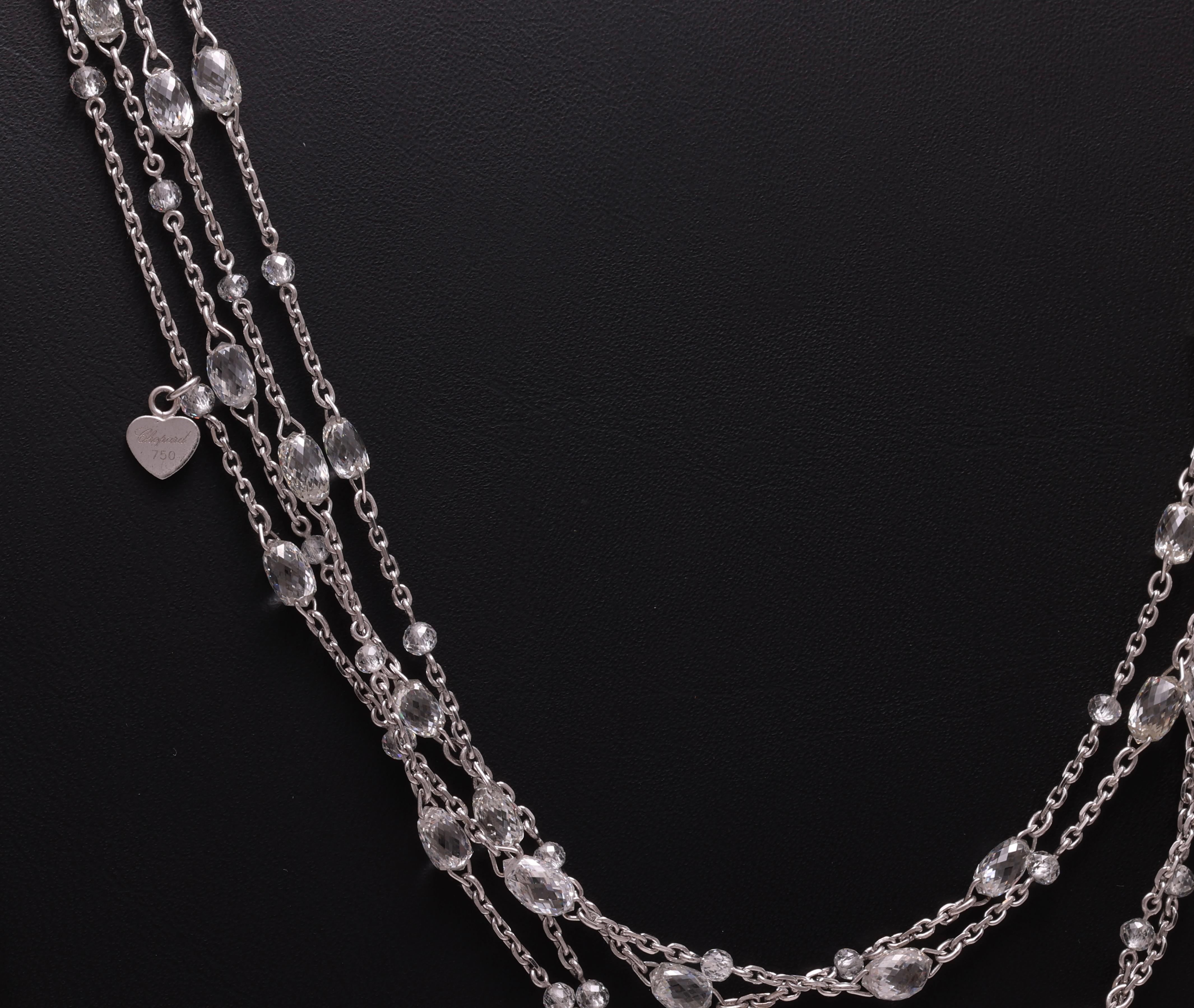 Mehrstrangige Chopard-Halskette aus 18 Karat Weißgold mit 130 Karat Diamanten im Briolette-Schliff (Kunsthandwerker*in)
