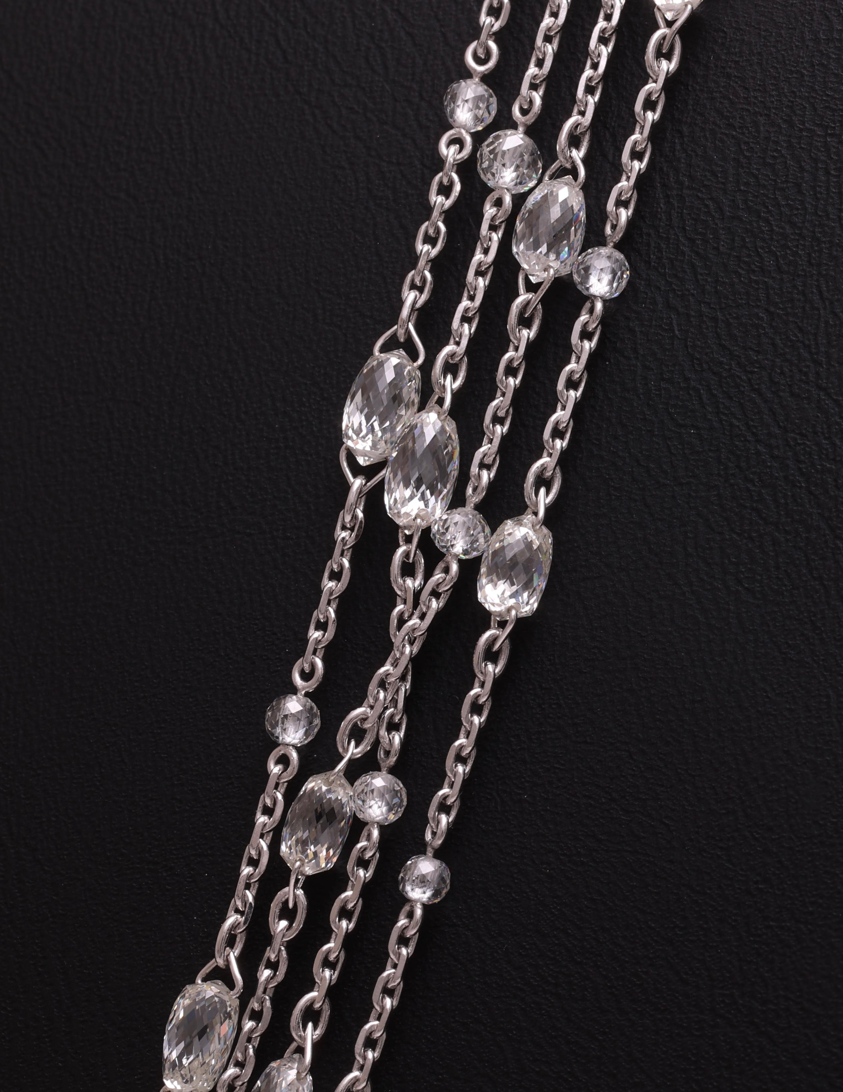Mehrstrangige Chopard-Halskette aus 18 Karat Weißgold mit 130 Karat Diamanten im Briolette-Schliff im Zustand „Hervorragend“ in Antwerp, BE