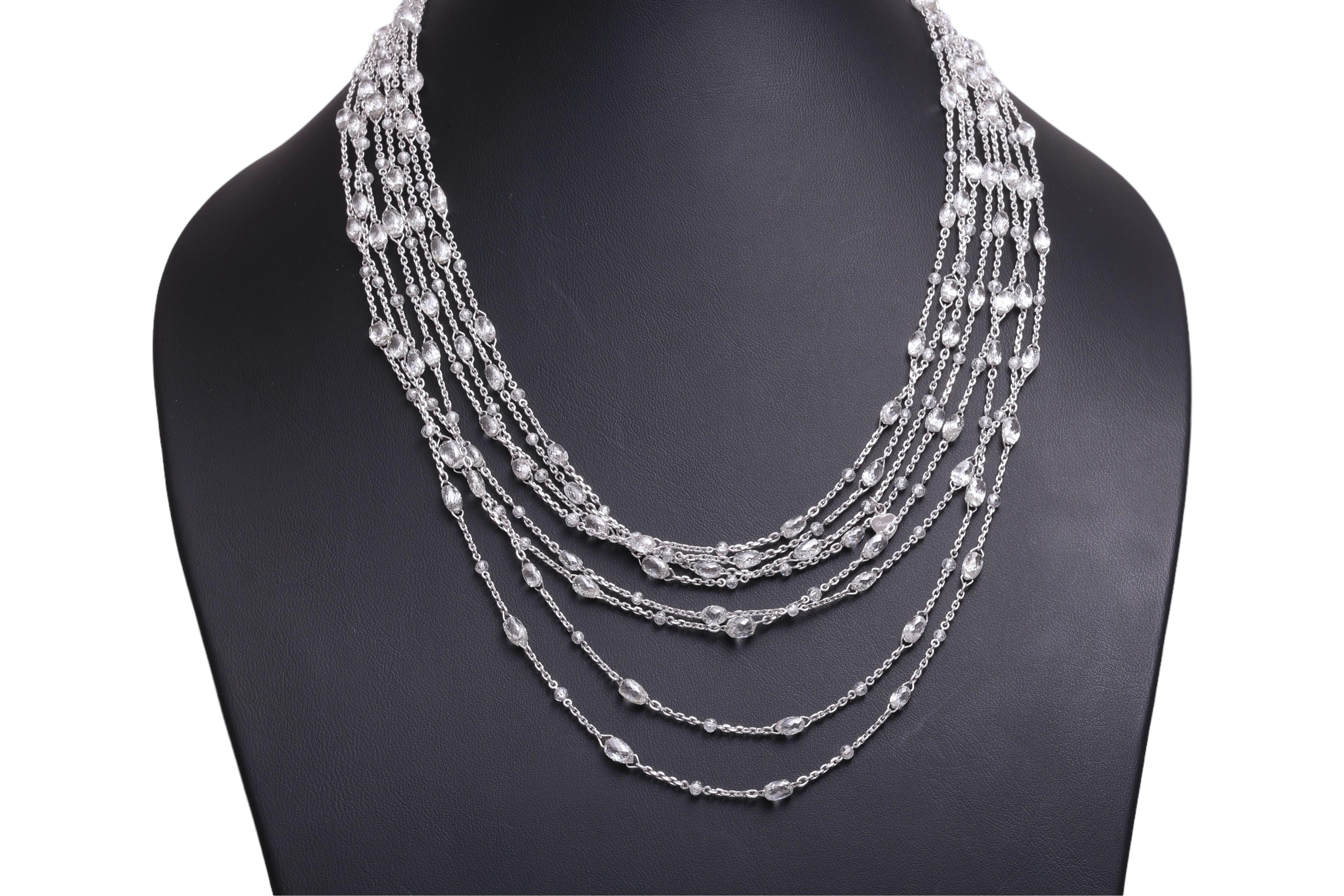Mehrstrangige Chopard-Halskette aus 18 Karat Weißgold mit 130 Karat Diamanten im Briolette-Schliff 1