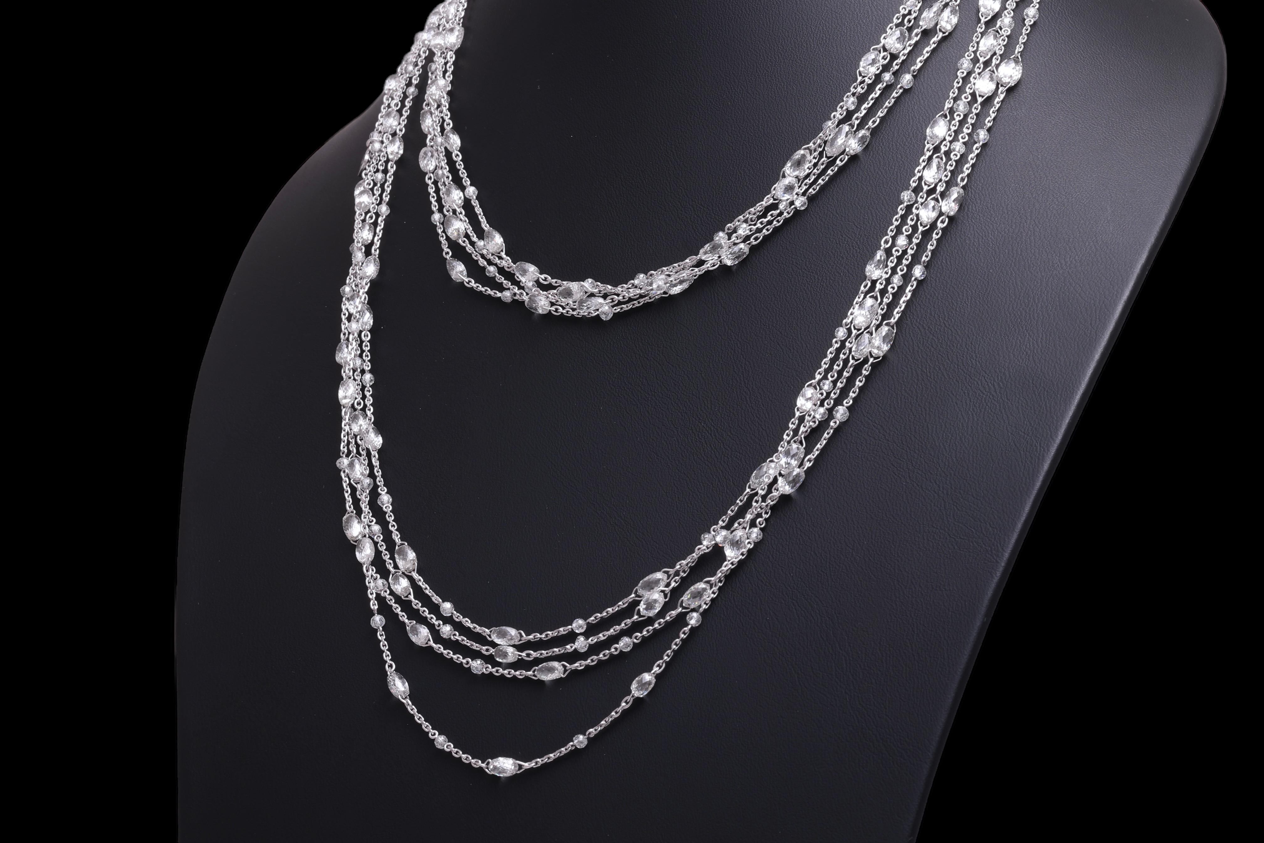 Mehrstrangige Chopard-Halskette aus 18 Karat Weißgold mit 130 Karat Diamanten im Briolette-Schliff 2