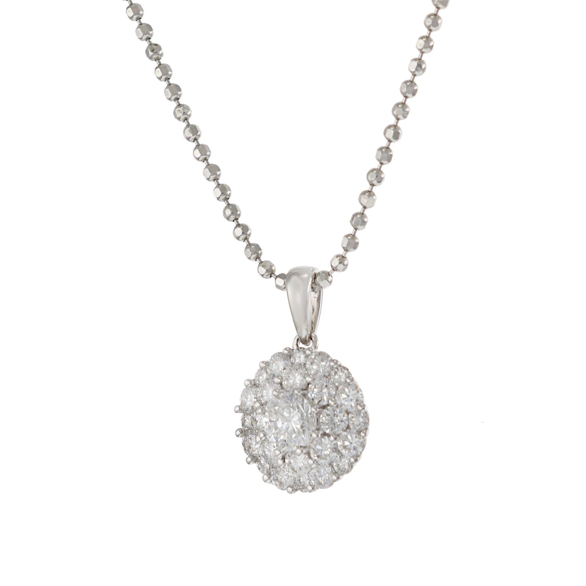 Moderno Ciondolo a cerchio con diamante a grappolo in oro bianco 18KT con catena in vendita
