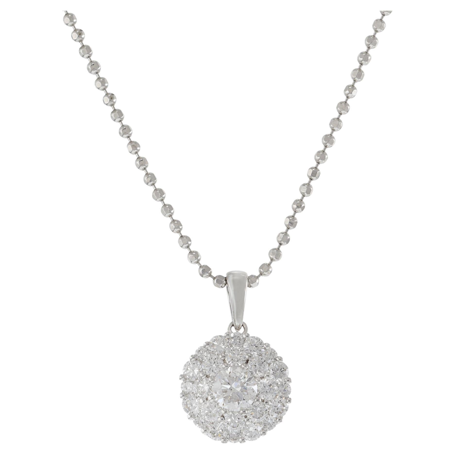 18KT White Gold Circle Cluster Diamond Pendant with Chain