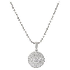 18KT White Gold Circle Cluster Diamond Pendant with Chain