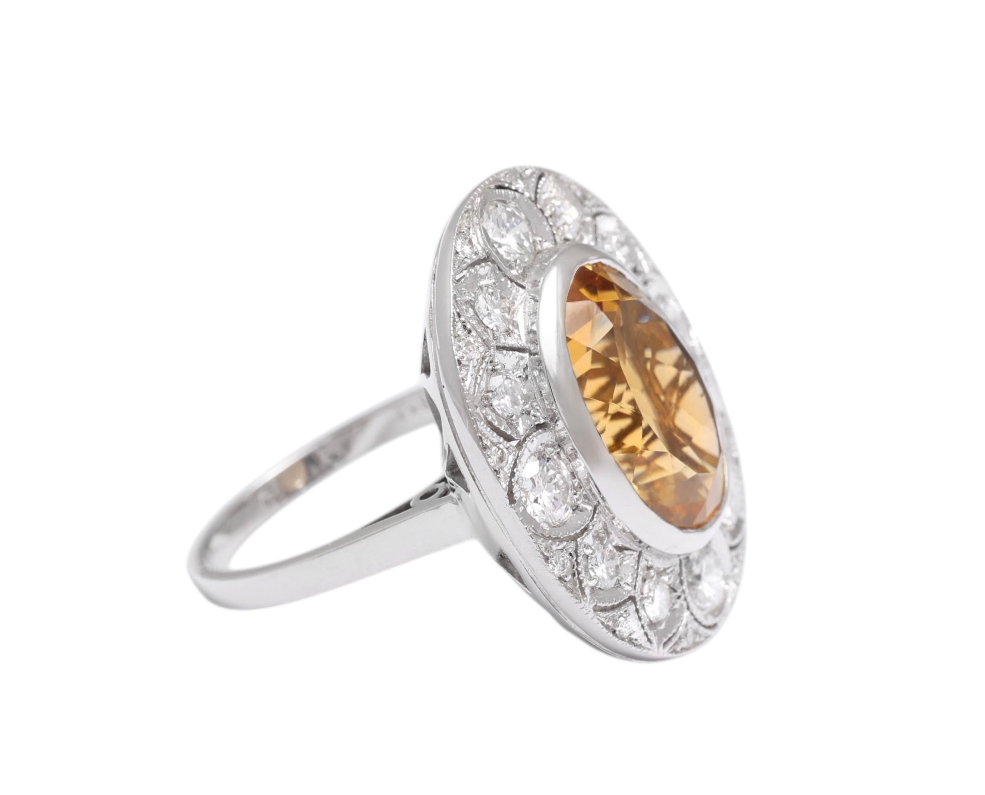 Bague cocktail en or blanc 18 carats, citrine et diamants Pour femmes en vente