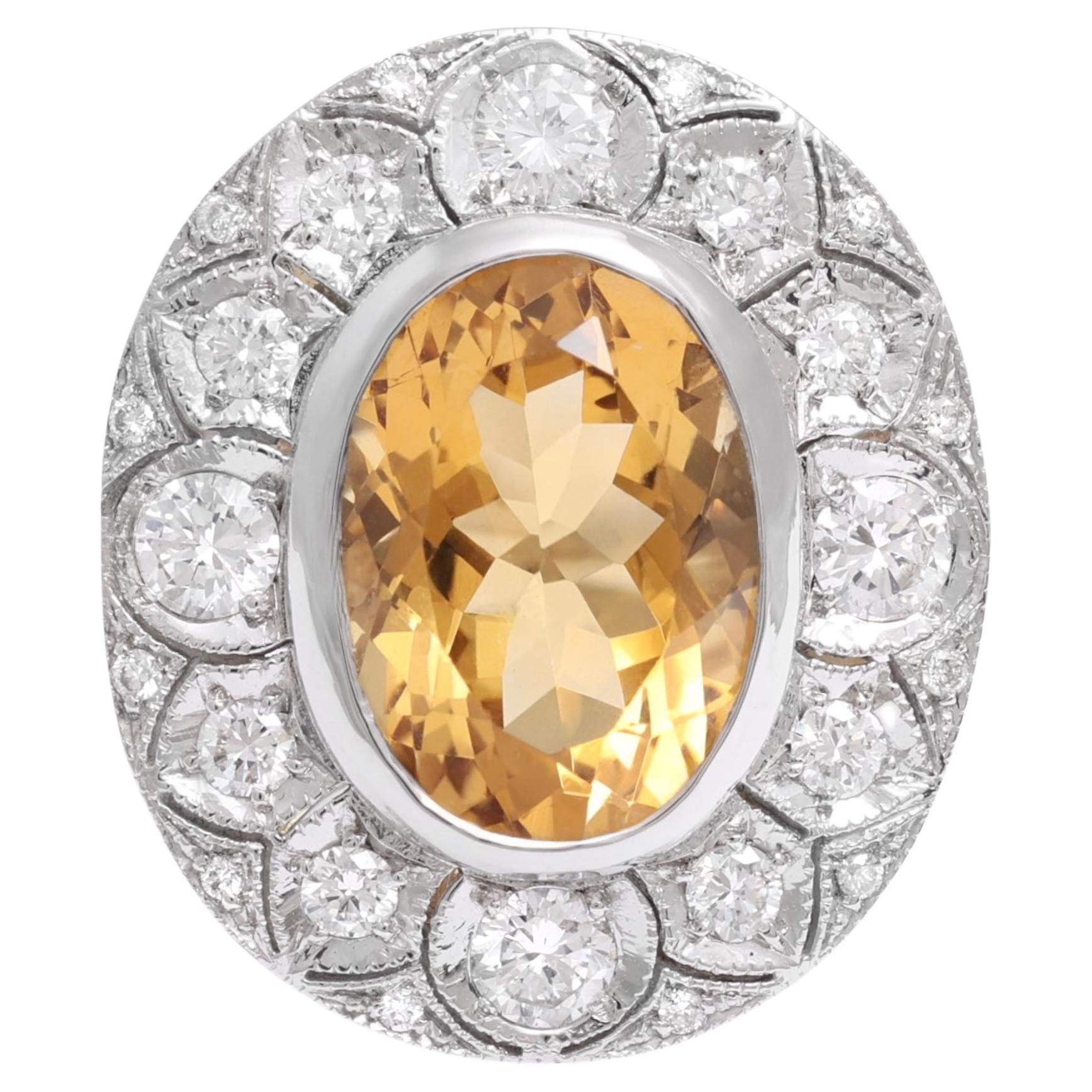 Bague cocktail en or blanc 18 carats, citrine et diamants