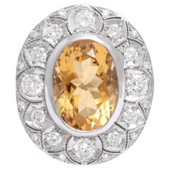 Anello cocktail con citrino e diamanti in oro bianco 18 carati