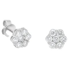 18 Karat White Gold Classic Natural Diamond Cluster Earrings