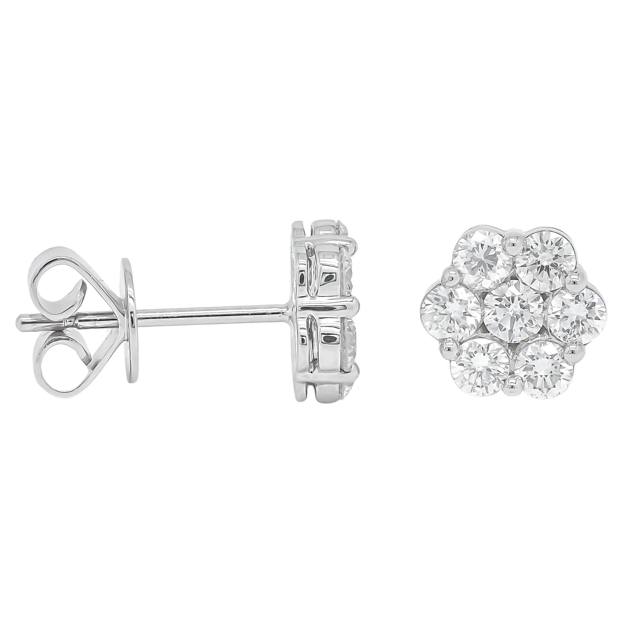 18 Karat White Gold Classic Natural Diamond Cluster Earrings 