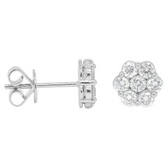 18 Karat White Gold Classic Natural Diamond Cluster Earrings 