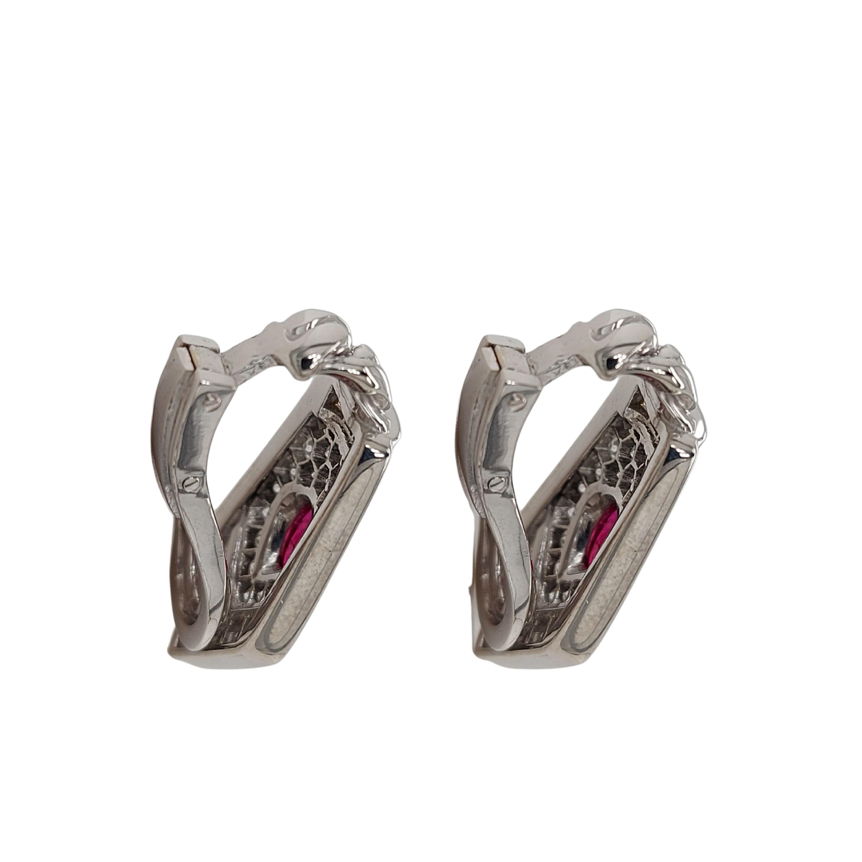 Pear Cut 18kt White Gold Clip-On Earrings with Pear Shape Ruby and Diamonds 