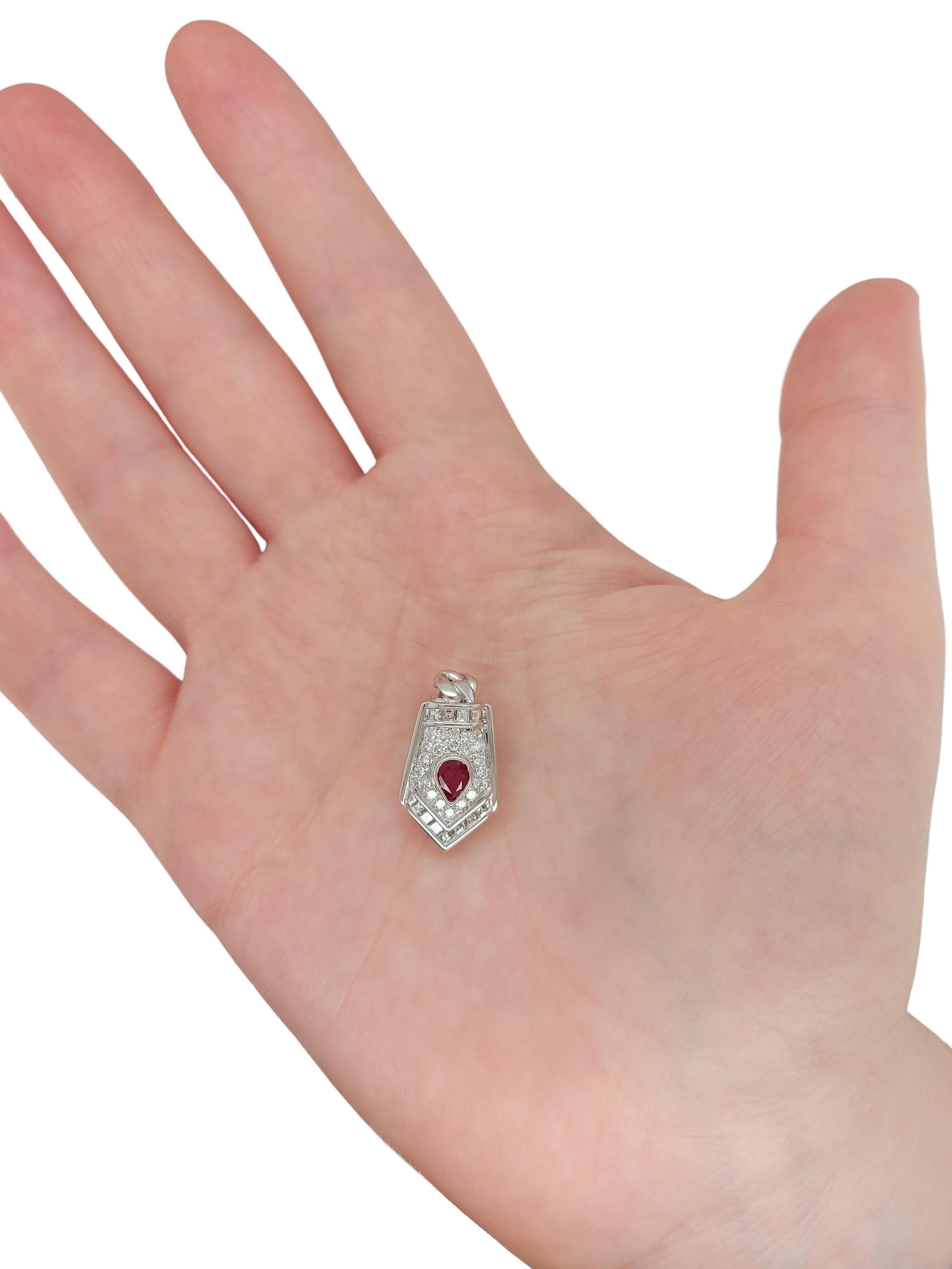 18kt White Gold Clip-On Earrings with Pear Shape Ruby and Diamonds  3