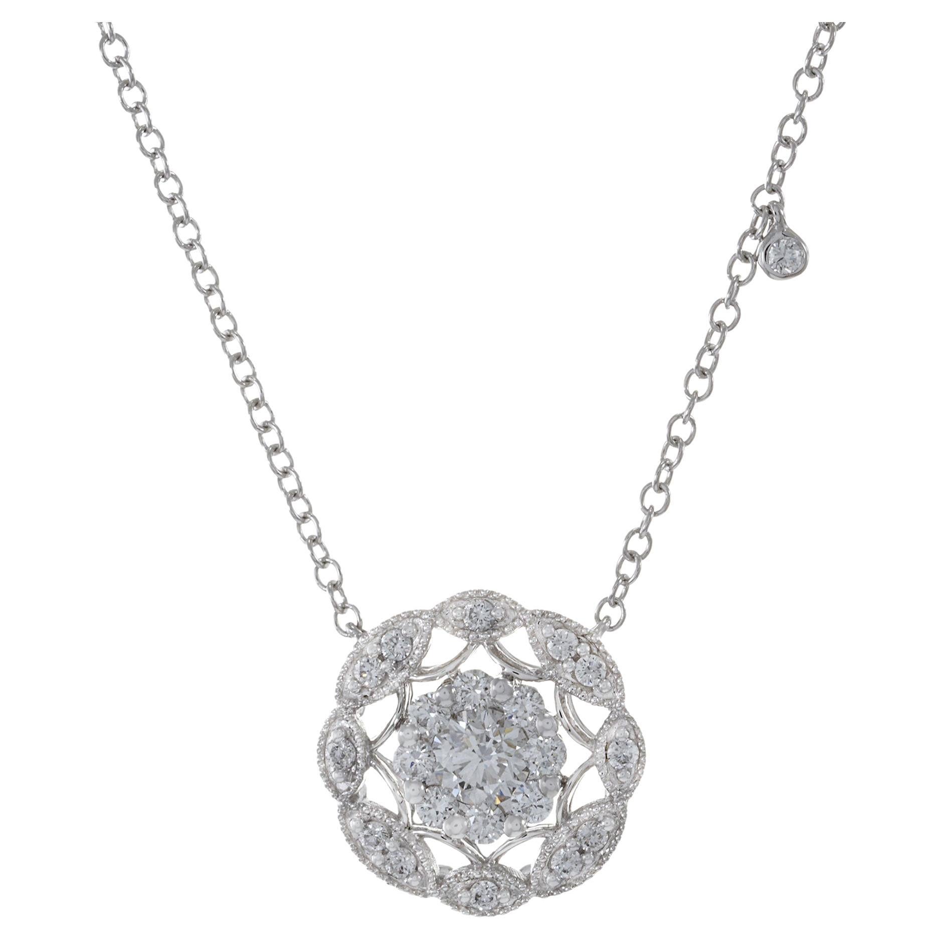 18KT White Gold Cluster Diamond Necklace