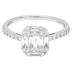 18KT White Gold Cluster Natural Diamonds Ring, Delicate Engagement Ring
