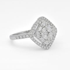 Natural Diamonds 1.00 carats 18KT White Gold Cluster Statement Ring