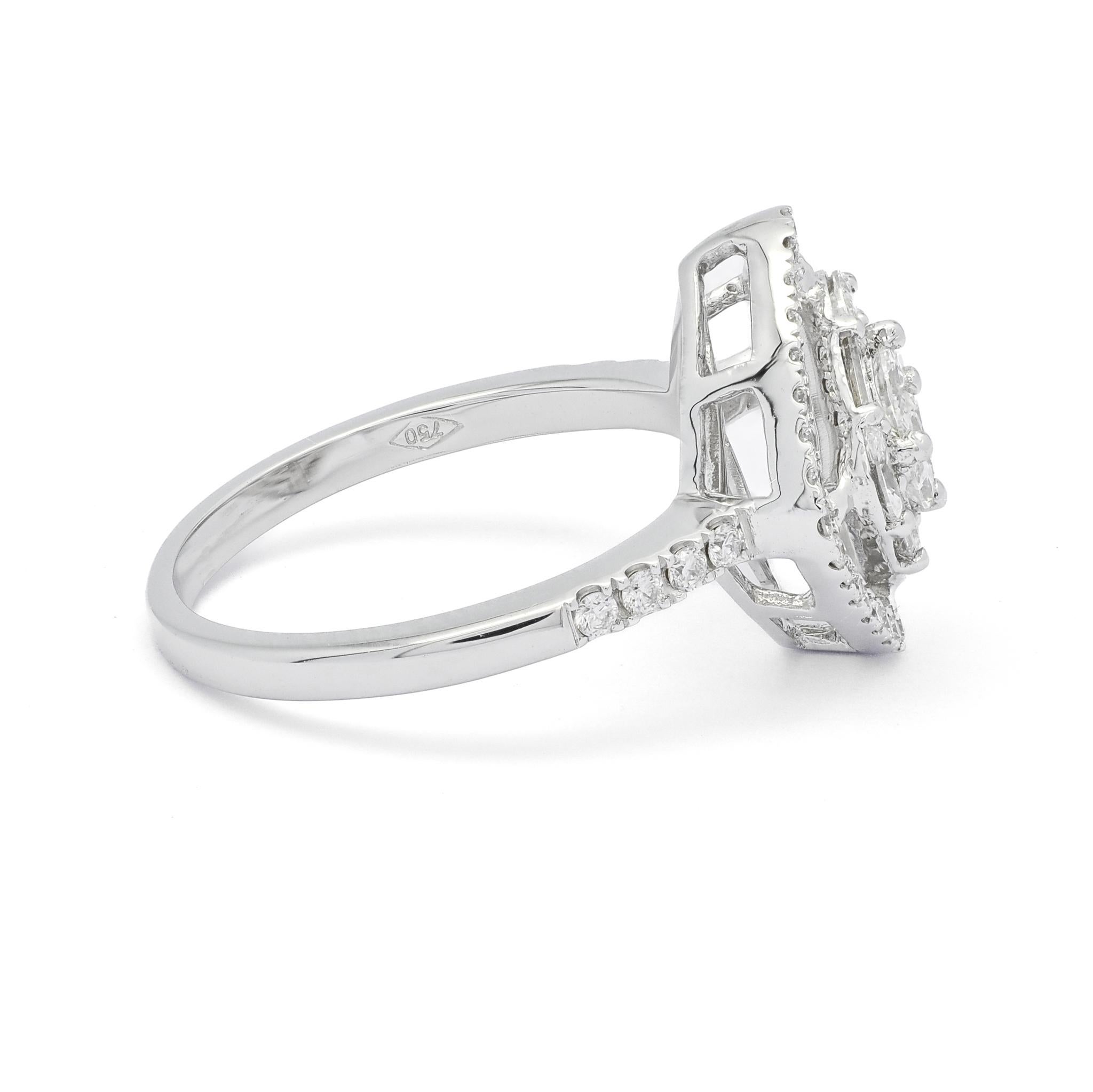 Modern  Natural Diamonds 1.00 carats 18KT White Gold Cluster Statement Ring For Sale