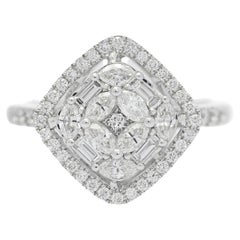 18KT White Gold Cluster Natural Diamonds Statement Ring R00735