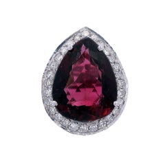 Anello Cocktail in oro bianco 18kt con rubellite e diamanti 15,10 CTW