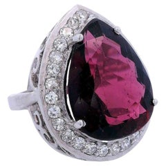 Anello Cocktail in oro bianco 18kt con rubellite e diamanti 15,10 CTW