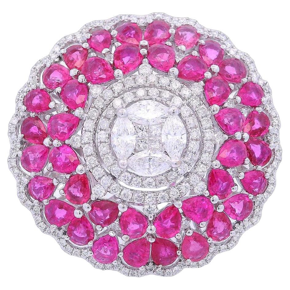 Bague cocktail en or blanc 18 carats avec saphirs roses et diamants