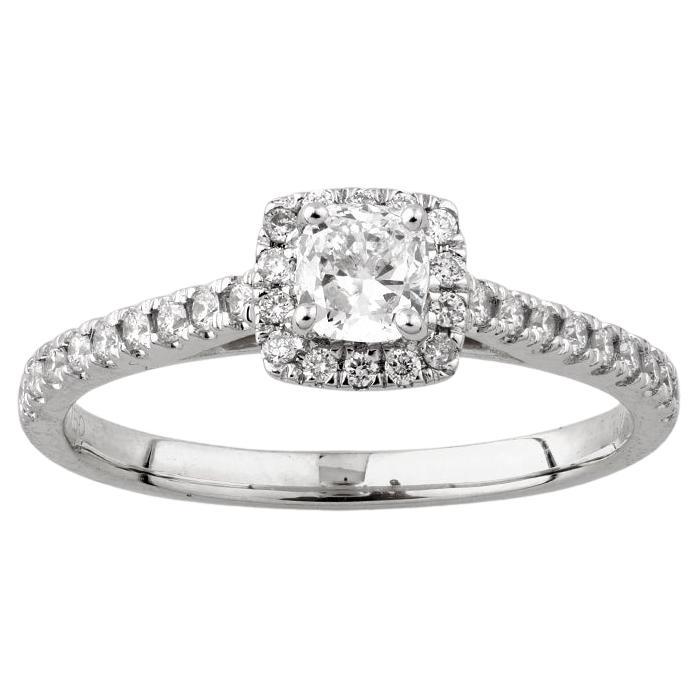 Anello aureola con diamante taglio cuscino in oro bianco 18KT