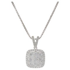 18KT White Gold Cushion Shape Pendant with Round Cut Diamonds With Chain