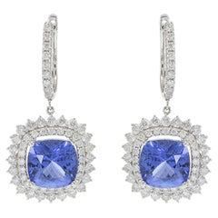 Boucles d'oreilles pendantes en or blanc 18KT Tanzanite coussin et diamant